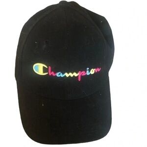 Champion Black Cap with Multicolor Embroidered Logo streetwear baseball hat cap